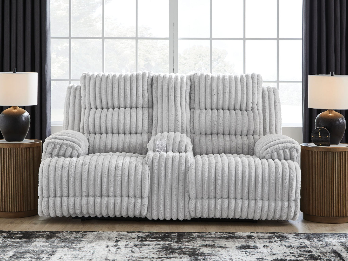 Rhines Falls - Alloy - Double Reclining Power Loveseat With Console - Hornell Furniture Outlet