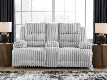 Rhines Falls - Alloy - Double Reclining Power Loveseat With Console - Hornell Furniture Outlet