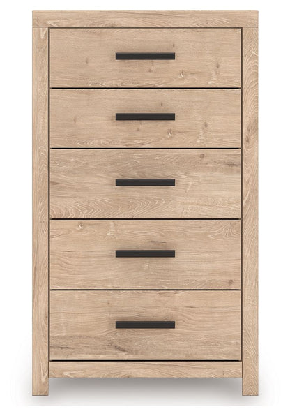 Sanginlane - Tan - Five Drawer Chest - Hornell Furniture Outlet
