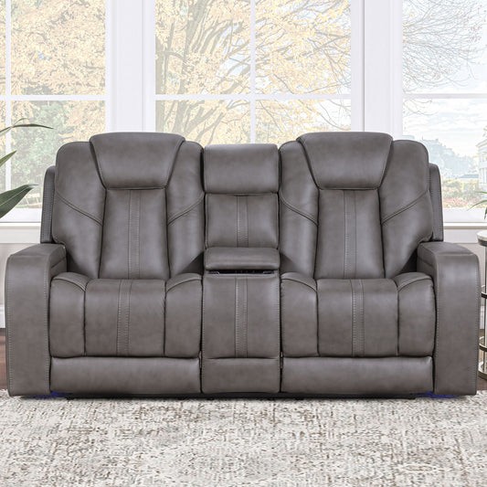 Daniel - Triple Power Leather Theater Loveseat - Gray - Hornell Furniture Outlet
