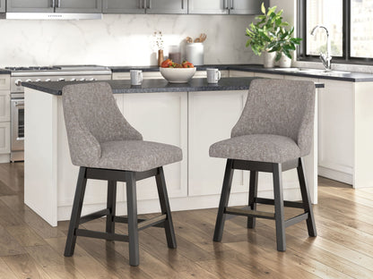 Neymorton - Upholstered Swivel Barstool (Set of 2) - Dark Grayish Brown - Hornell Furniture Outlet