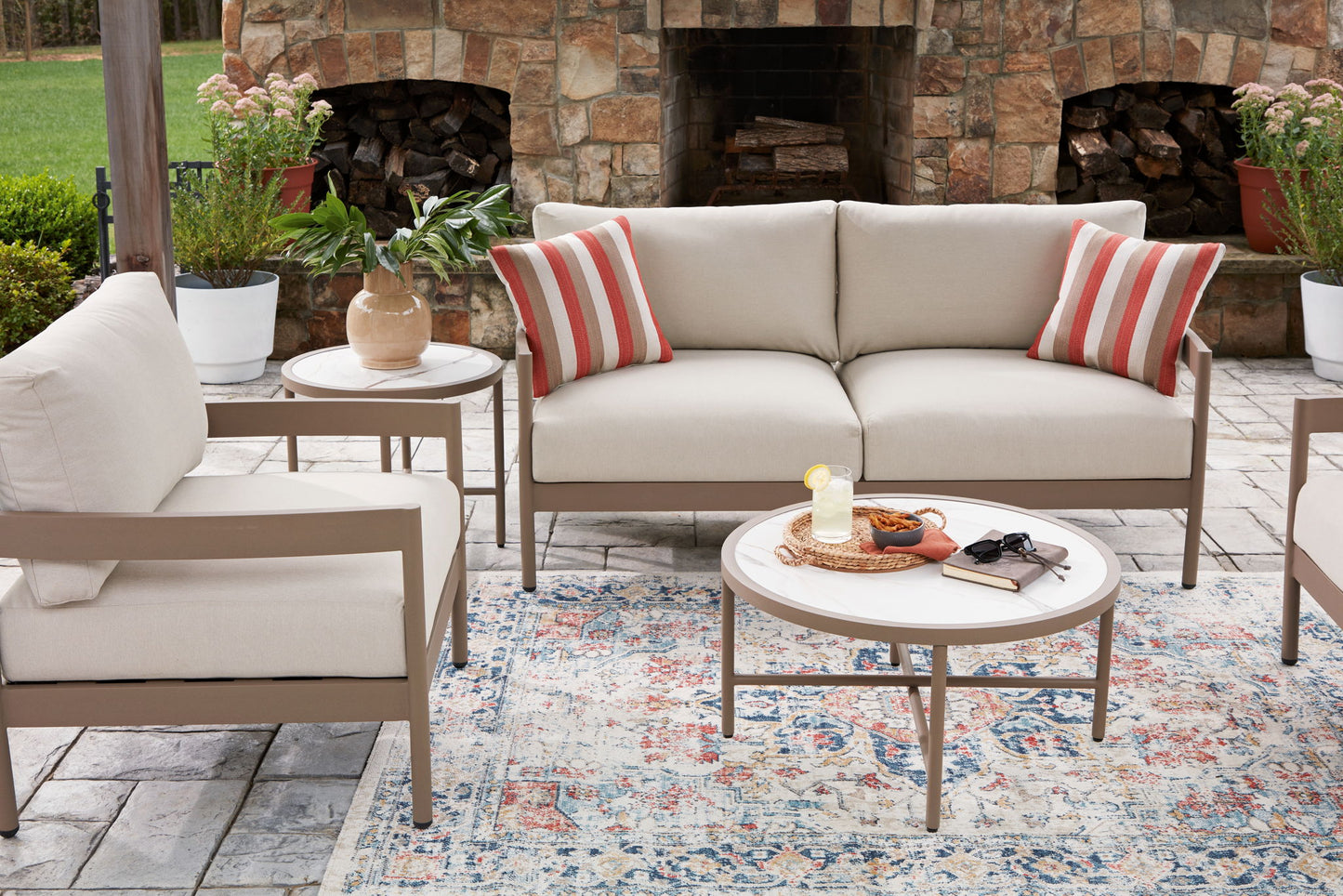Bluff Trail - Loveseat, Lounge Chairs, Tables Set (Set of 5) - Beige - Hornell Furniture Outlet