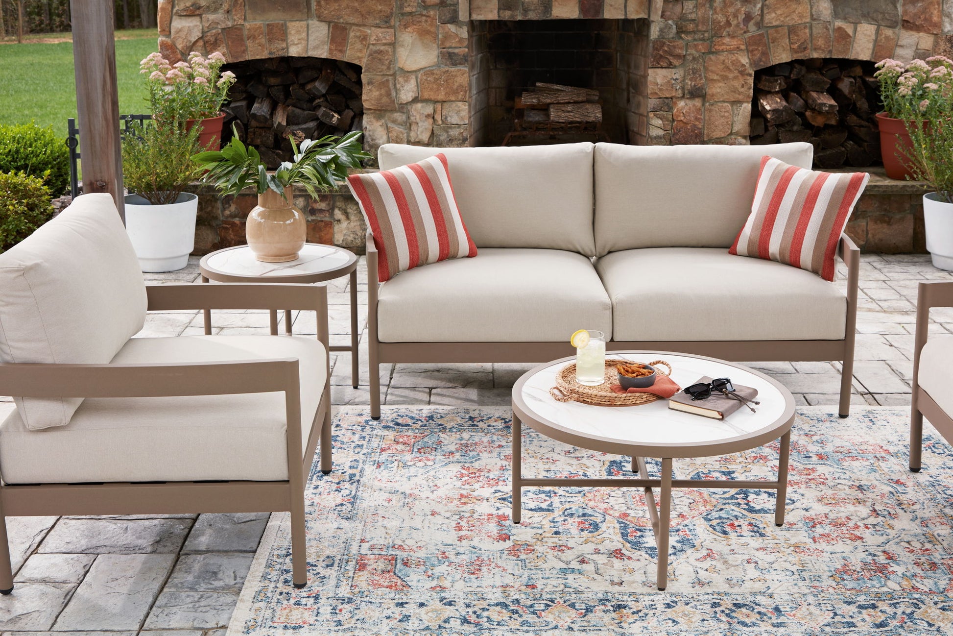 Bluff Trail - Loveseat, Lounge Chairs, Tables Set (Set of 5) - Beige - Hornell Furniture Outlet