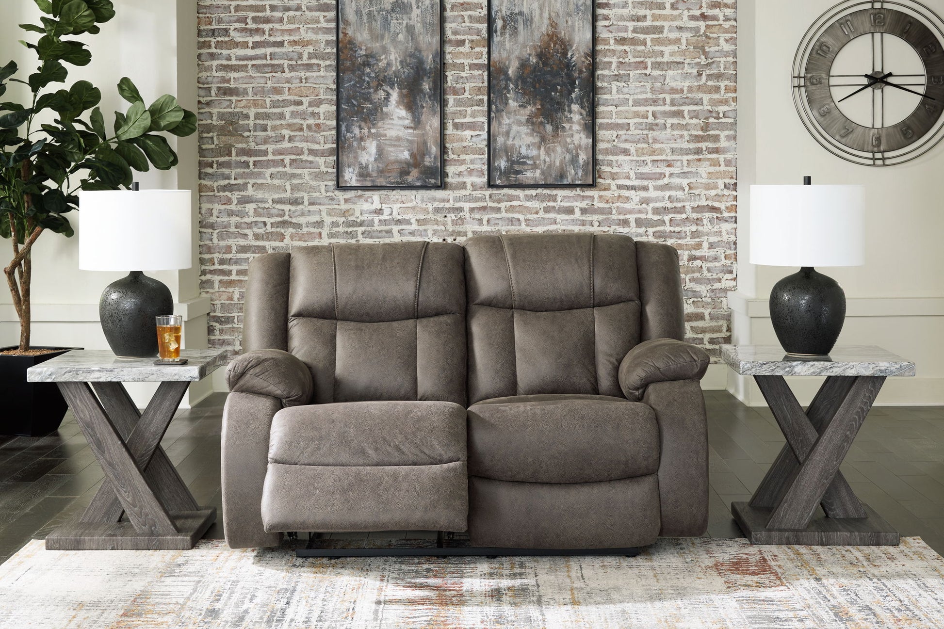 First Base - Gunmetal - Reclining Loveseat - Hornell Furniture Outlet