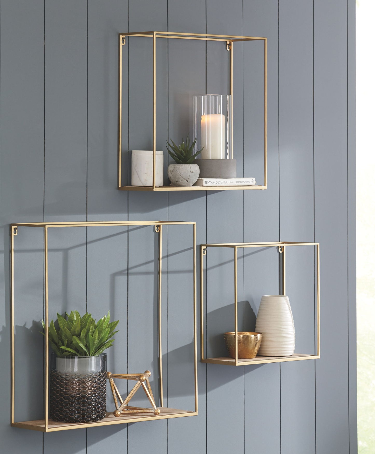 Efharis - Natural / Gold Finish - Wall Shelf Set (Set of 3) - Hornell Furniture Outlet
