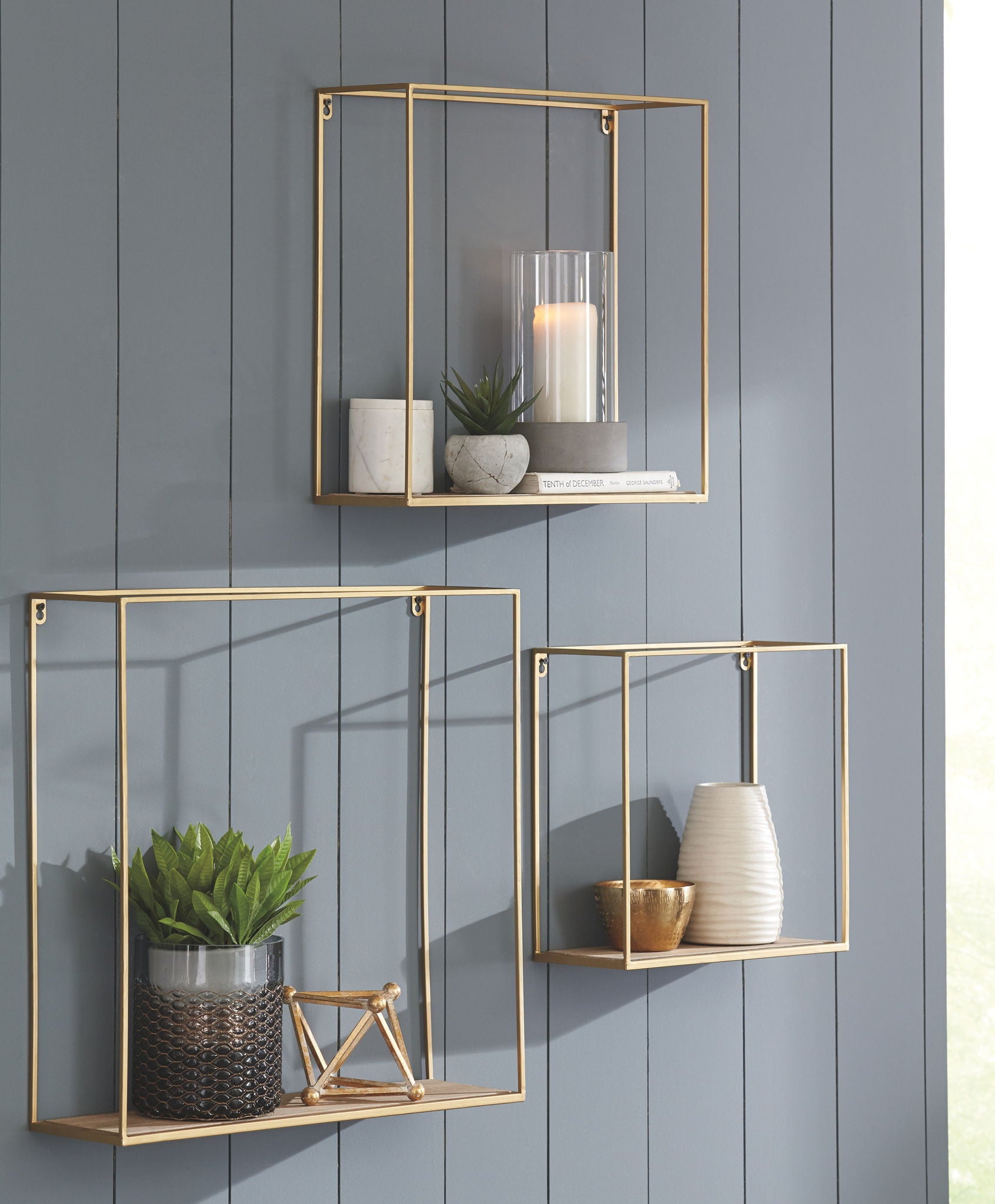 Efharis - Natural / Gold Finish - Wall Shelf Set (Set of 3) - Hornell Furniture Outlet
