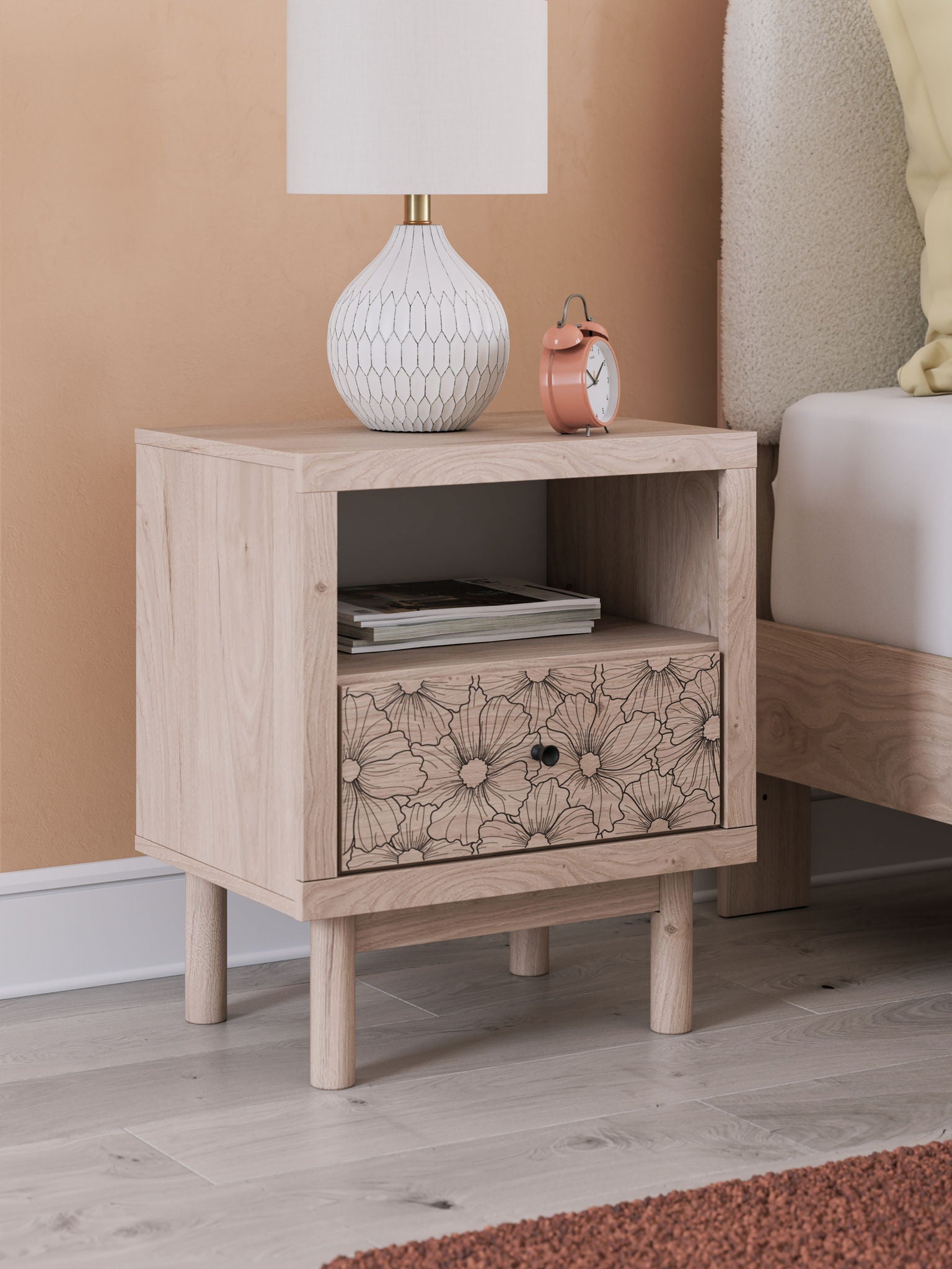 Arloster - Tan - One Drawer Night Stand - Hornell Furniture Outlet