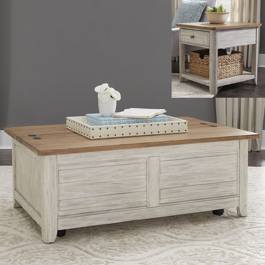 Farmhouse Reimagined - 3 Piece Table Set - White - Hornell Furniture Outlet