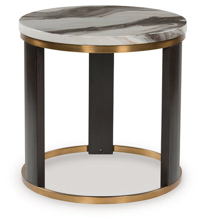 Jazmore - Brown / Brass Finish - Round End Table - Hornell Furniture Outlet