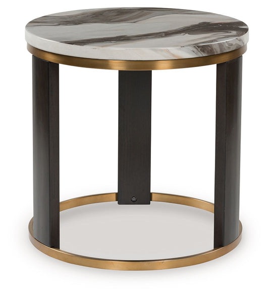 Jazmore - Brown / Brass Finish - Round End Table - Hornell Furniture Outlet
