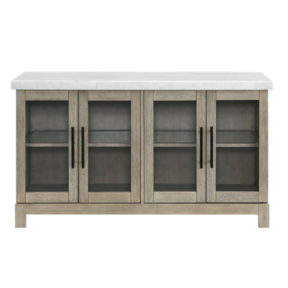 Csrena - Lighted White Marble Sideboard - Brown - Hornell Furniture Outlet