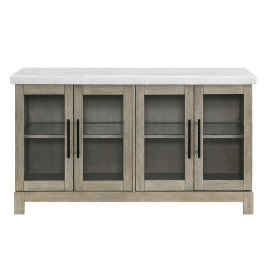 Csrena - Lighted White Marble Sideboard - Brown - Hornell Furniture Outlet