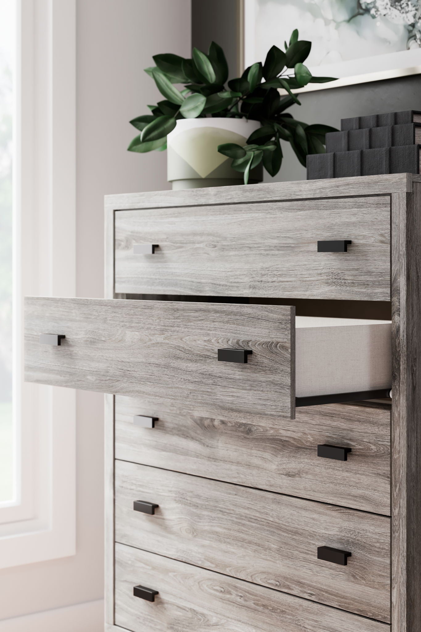 Vessalli - Black / Gray - Five Drawer Wide Chest - Hornell Furniture Outlet