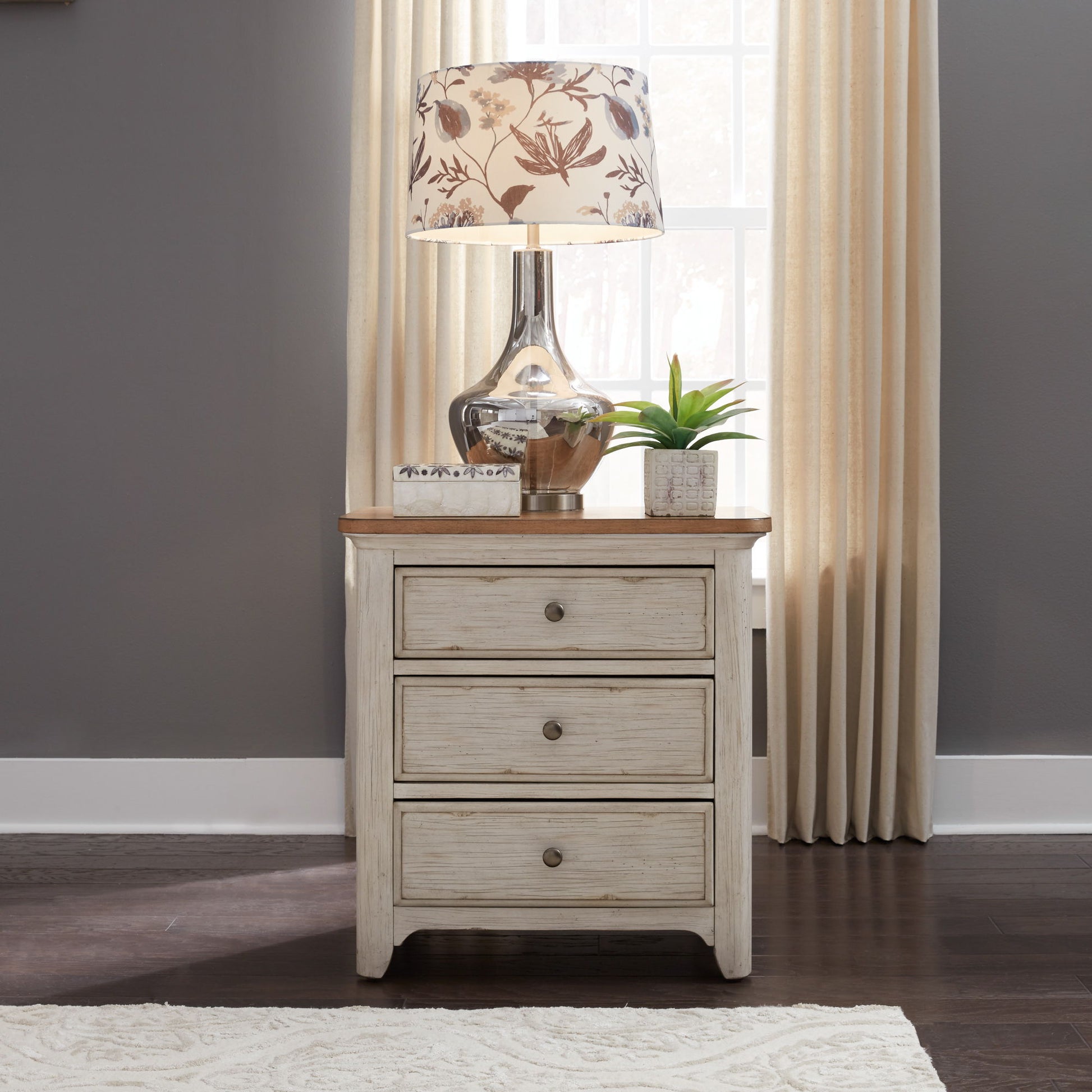 Farmhouse Reimagined - 3 Drawer Nightstand With Charging Station - White - Hornell Furniture Outlet