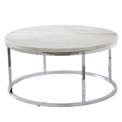 Echo - White Marble Top Round Cocktail Table - White - Hornell Furniture Outlet