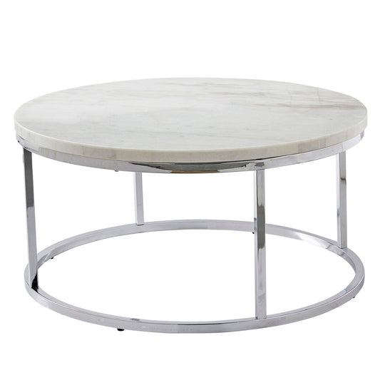 Echo - White Marble Top Round Cocktail Table - White - Hornell Furniture Outlet