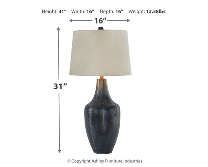 Evania - Indigo - Metal Table Lamp - Hornell Furniture Outlet