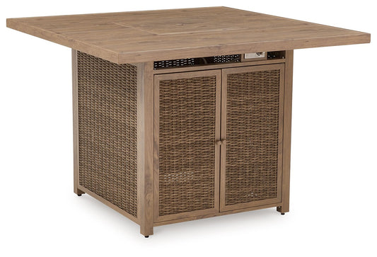 Walton Bridge - Driftwood - Square Bar Table W/Fire Pit - Hornell Furniture Outlet