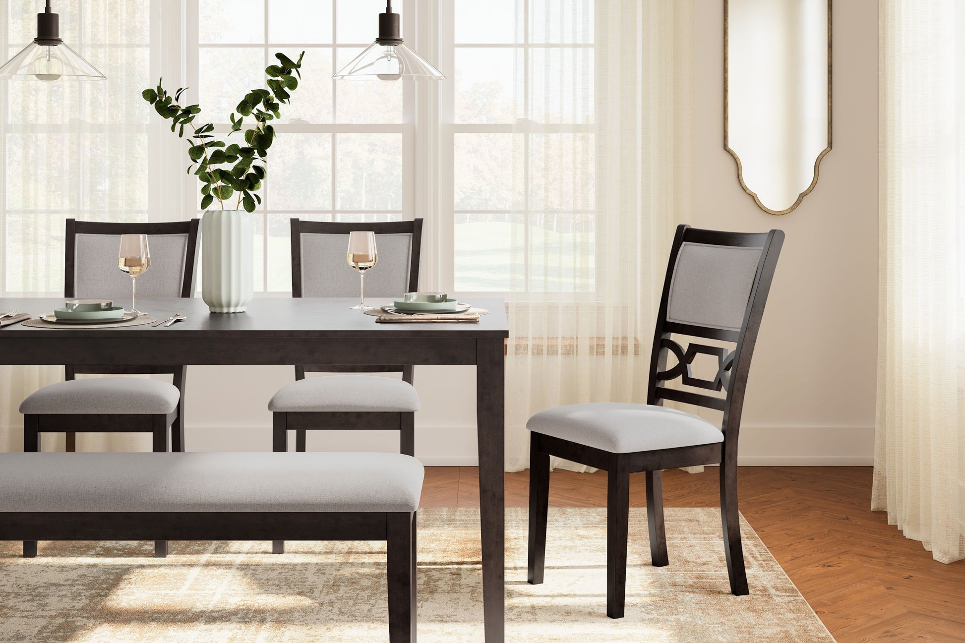 Langwest - Brown - Dining Room Table Set (Set of 6) - Hornell Furniture Outlet