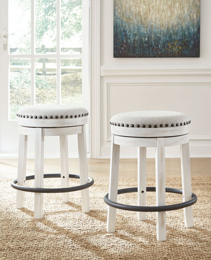 Valebeck - 5 Pc. - Counter Table With Wine Rack, 4 Swivel Stools - White / Brown - Hornell Furniture Outlet