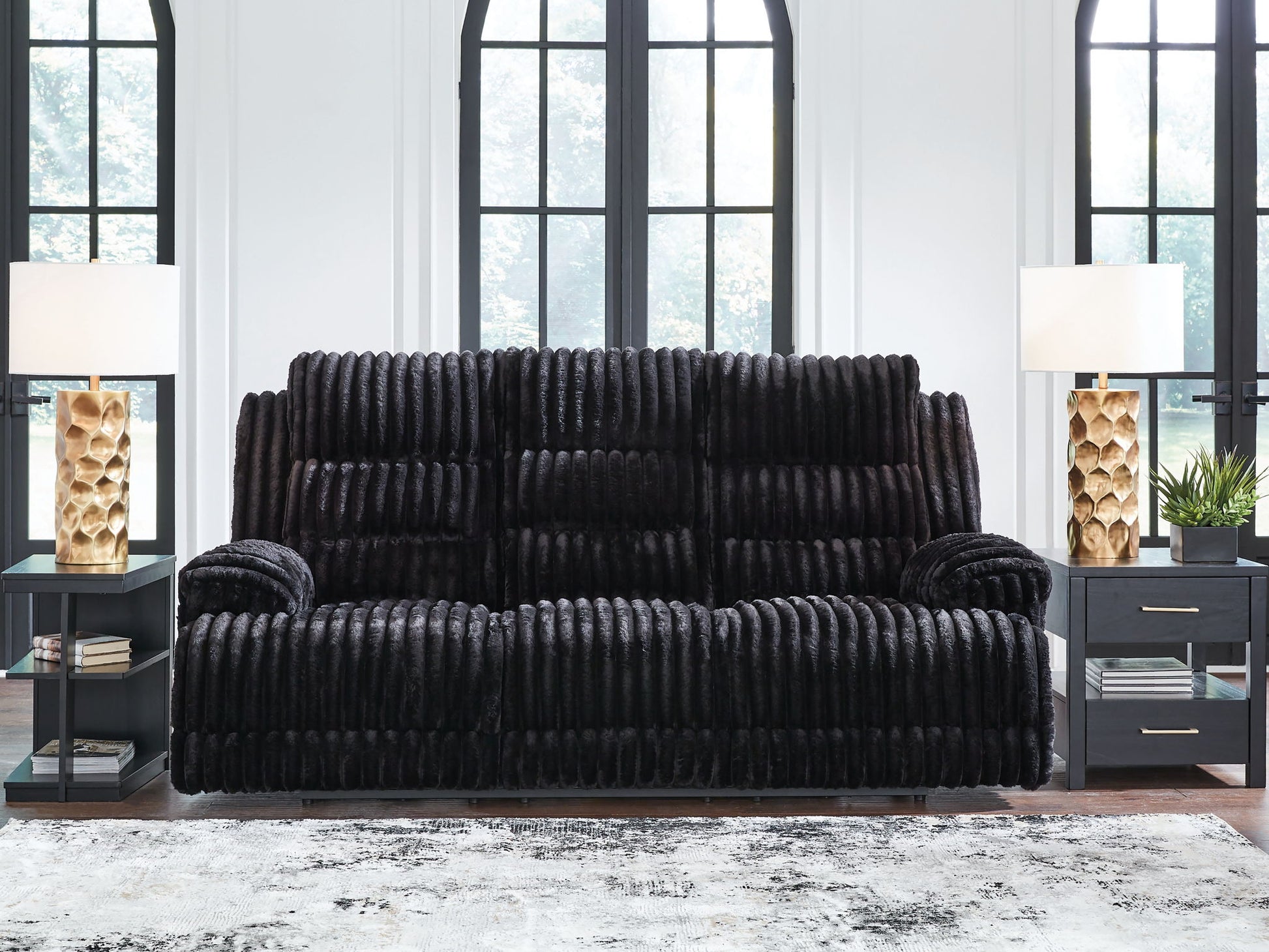 Rhine Falls - Onyx - Reclining Power Sofa With Drop Down Table - Hornell Furniture Outlet
