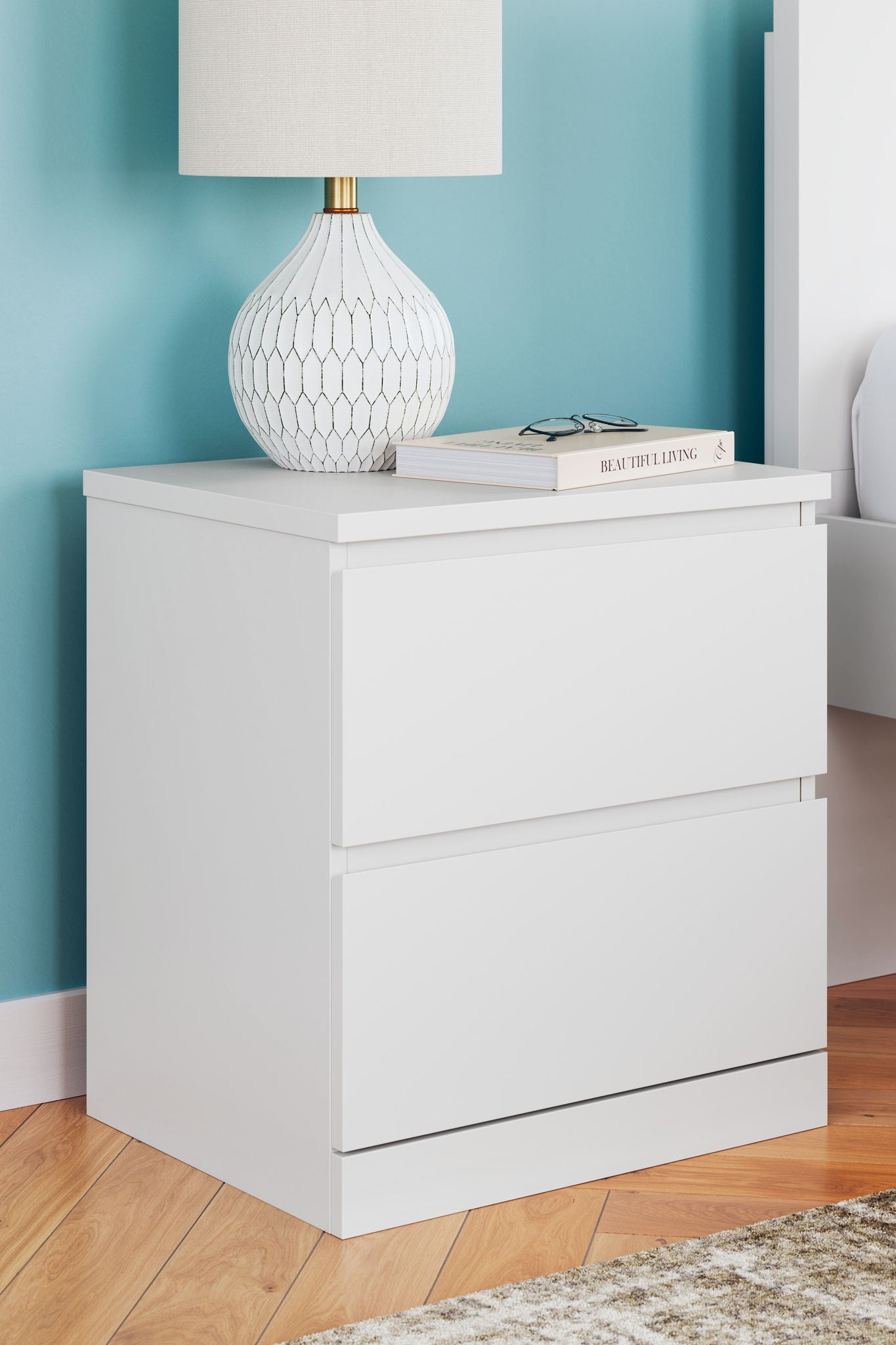 Onita - White - Two Drawer Night Stand - Hornell Furniture Outlet
