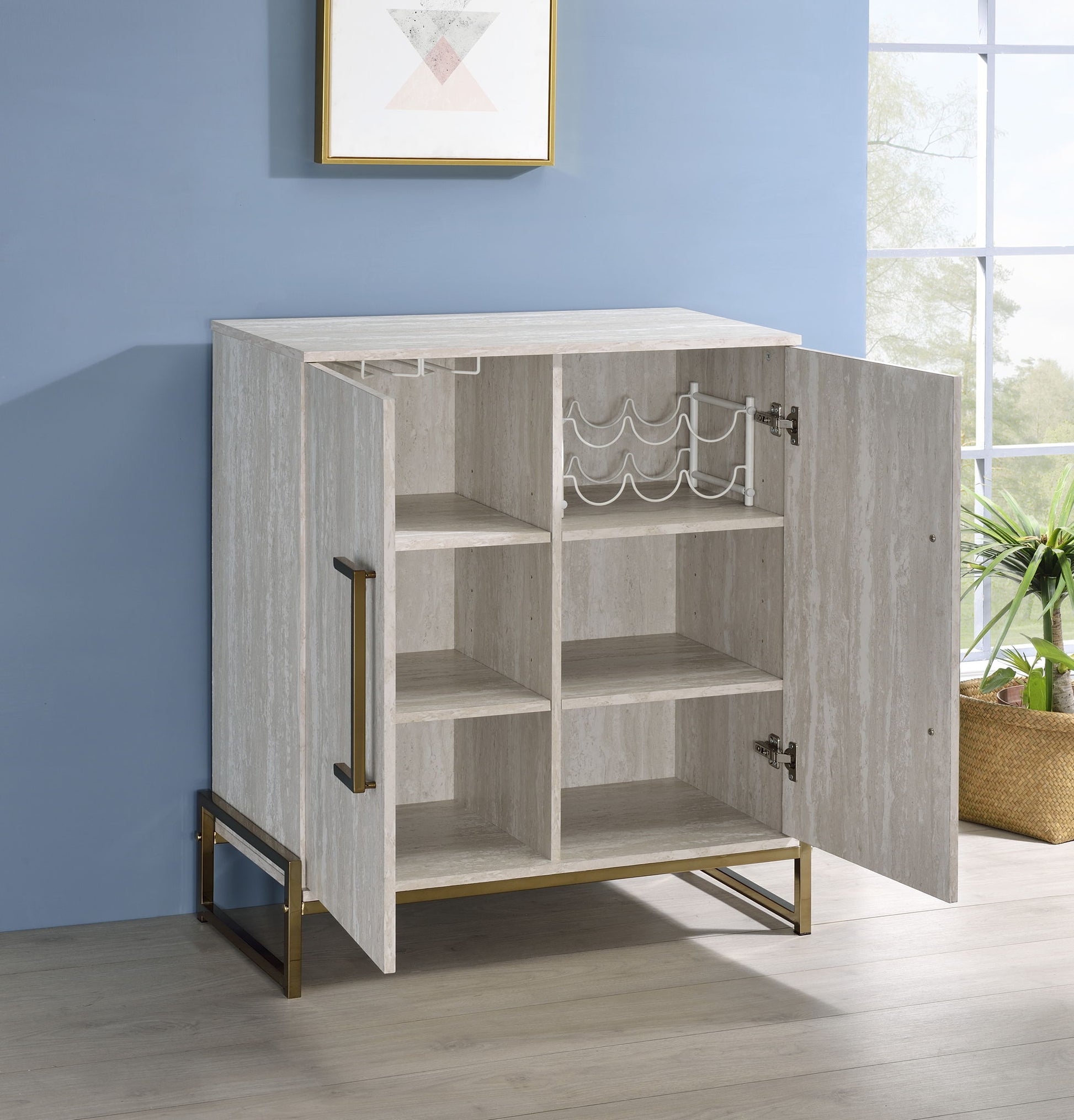 Larkin - Faux Marble Wine Cabinet - Pearl Silver - Hornell Furniture Outlet