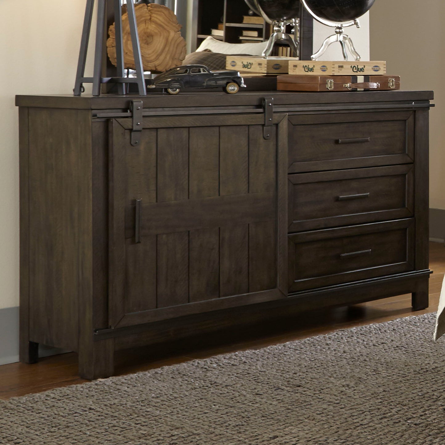 Thornwood Hills - Barn Door Dresser - Dark Brown - Hornell Furniture Outlet