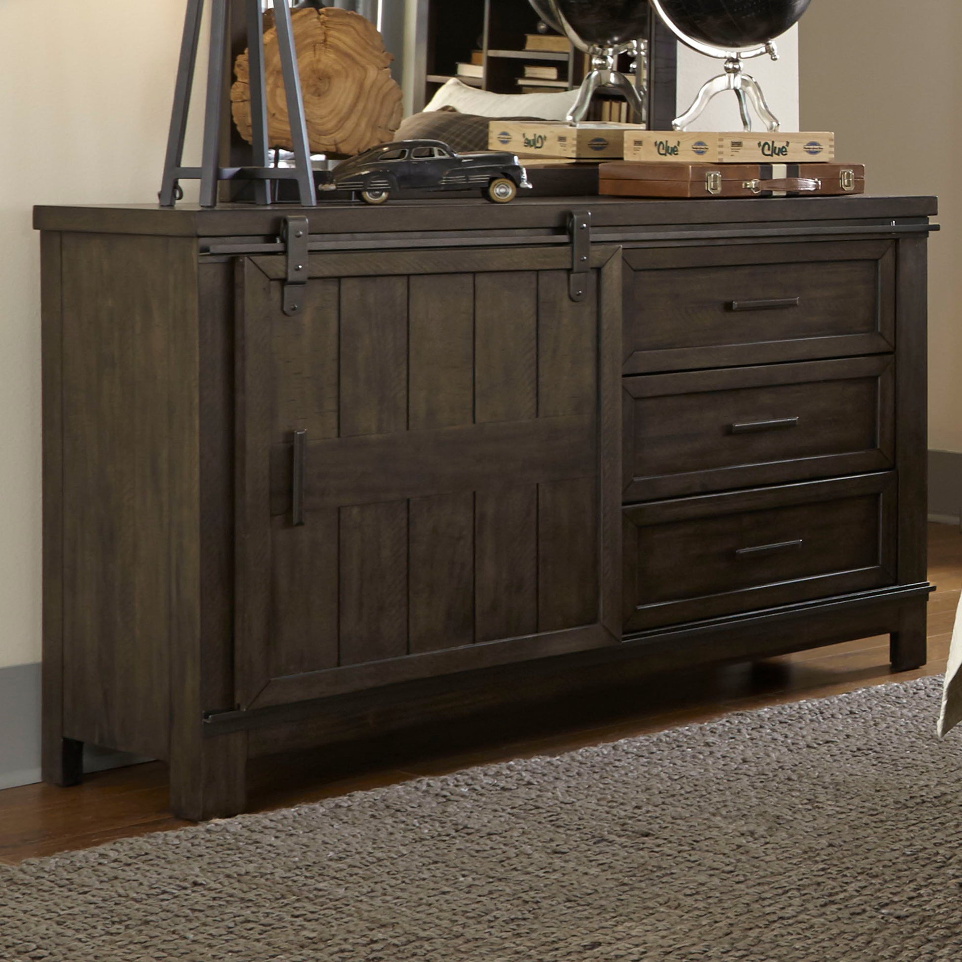Thornwood Hills - Barn Door Dresser - Dark Brown - Hornell Furniture Outlet