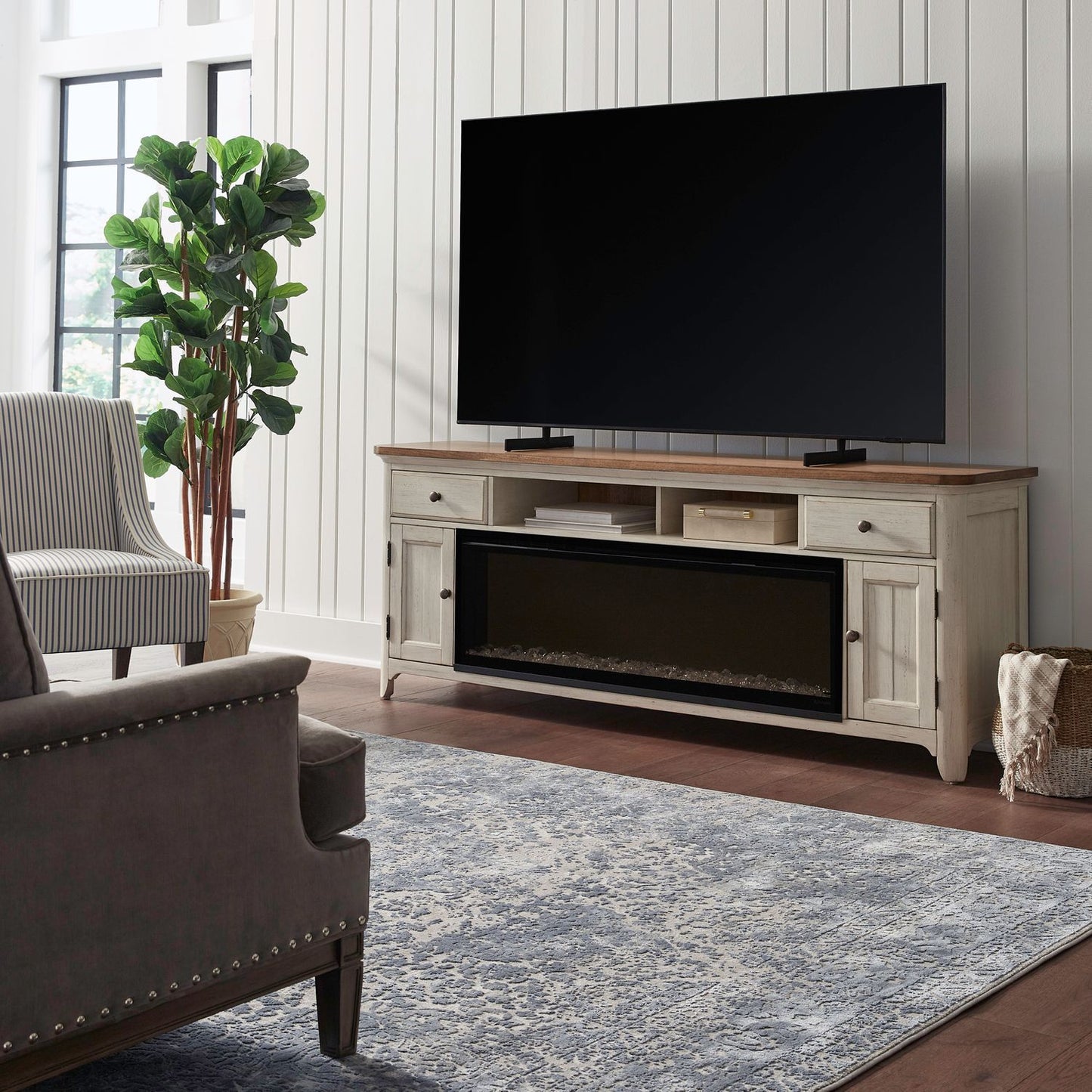Fireplace TV Consoles - 652 80" Console With Fire FT - White - Hornell Furniture Outlet
