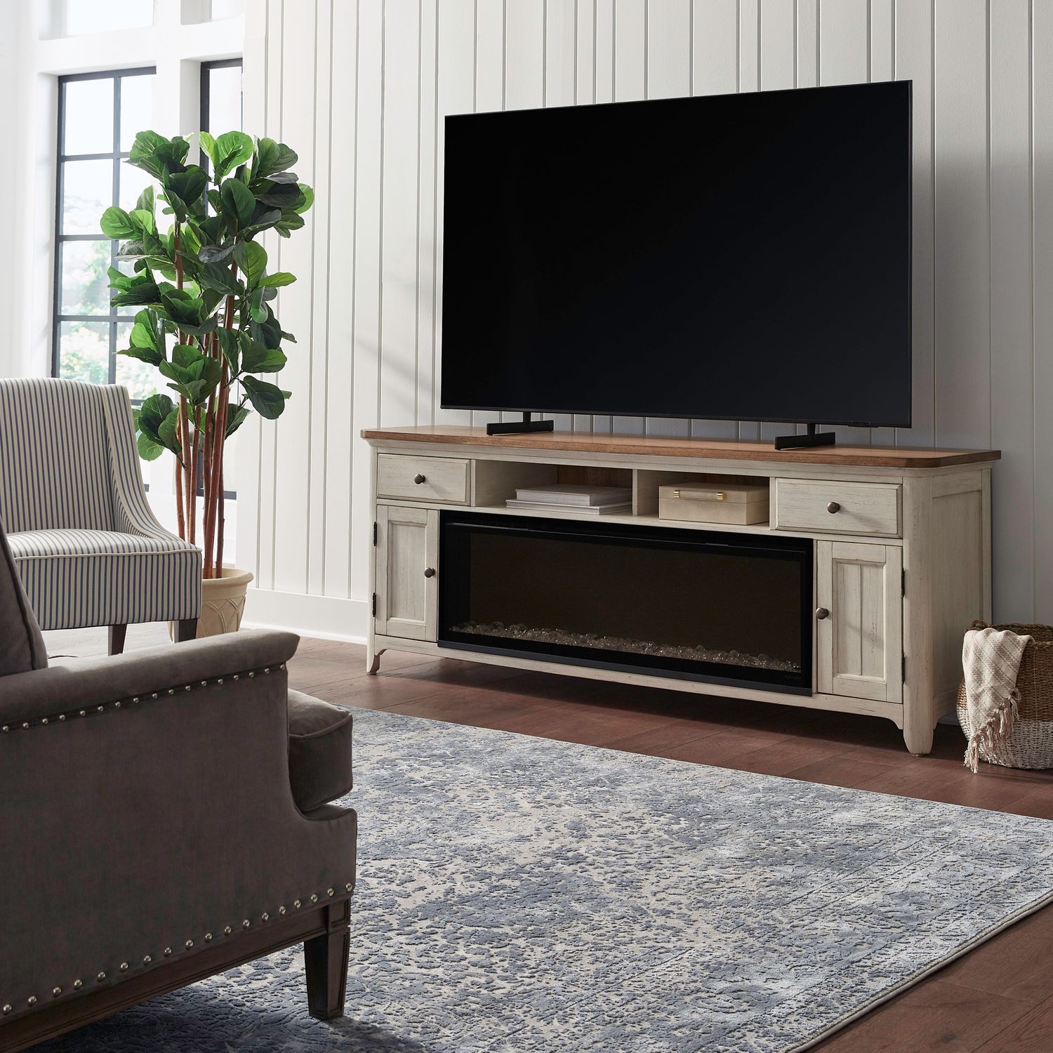 Fireplace TV Consoles - 652 80" Console With Fire FT - White - Hornell Furniture Outlet