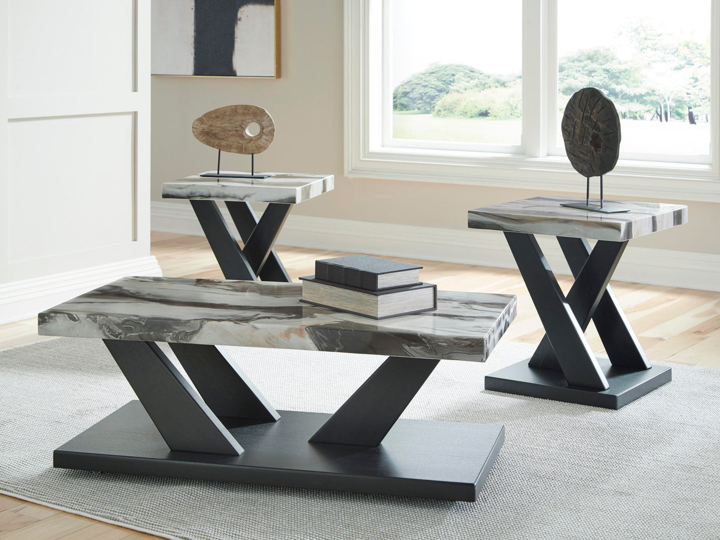 Cendill - Occasional Table Set (Set of 3) - Dark Brown / White / Black - Hornell Furniture Outlet