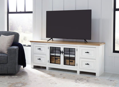 Ashbryn - White / Natural - Extra Large TV Stand - Hornell Furniture Outlet