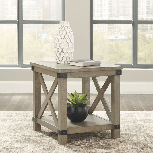 Aldwin - Gray - Rectangular End Table - Crossbuck Styling - Hornell Furniture Outlet