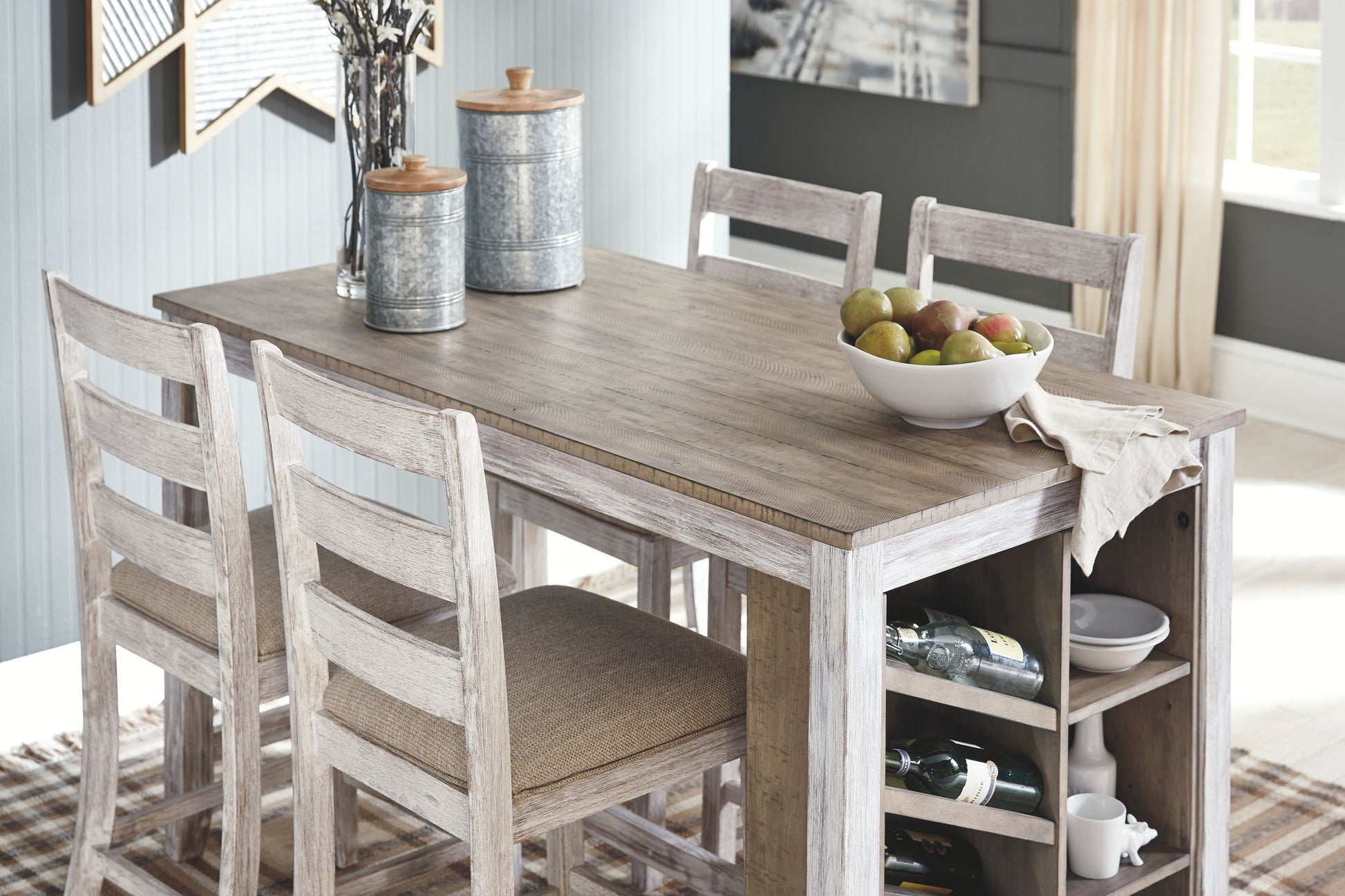 Skempton - White - Rectangular Counter Table With Storage - Hornell Furniture Outlet