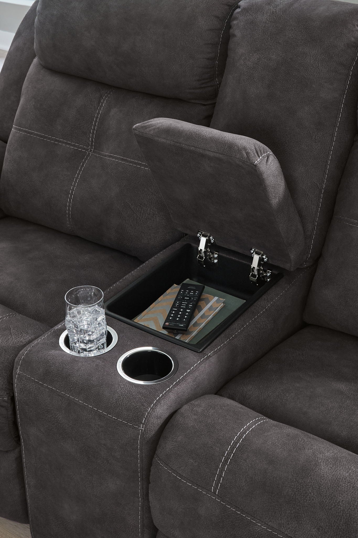Brysonview - Double Reclining Loveseat With Console - Charcoal - Hornell Furniture Outlet