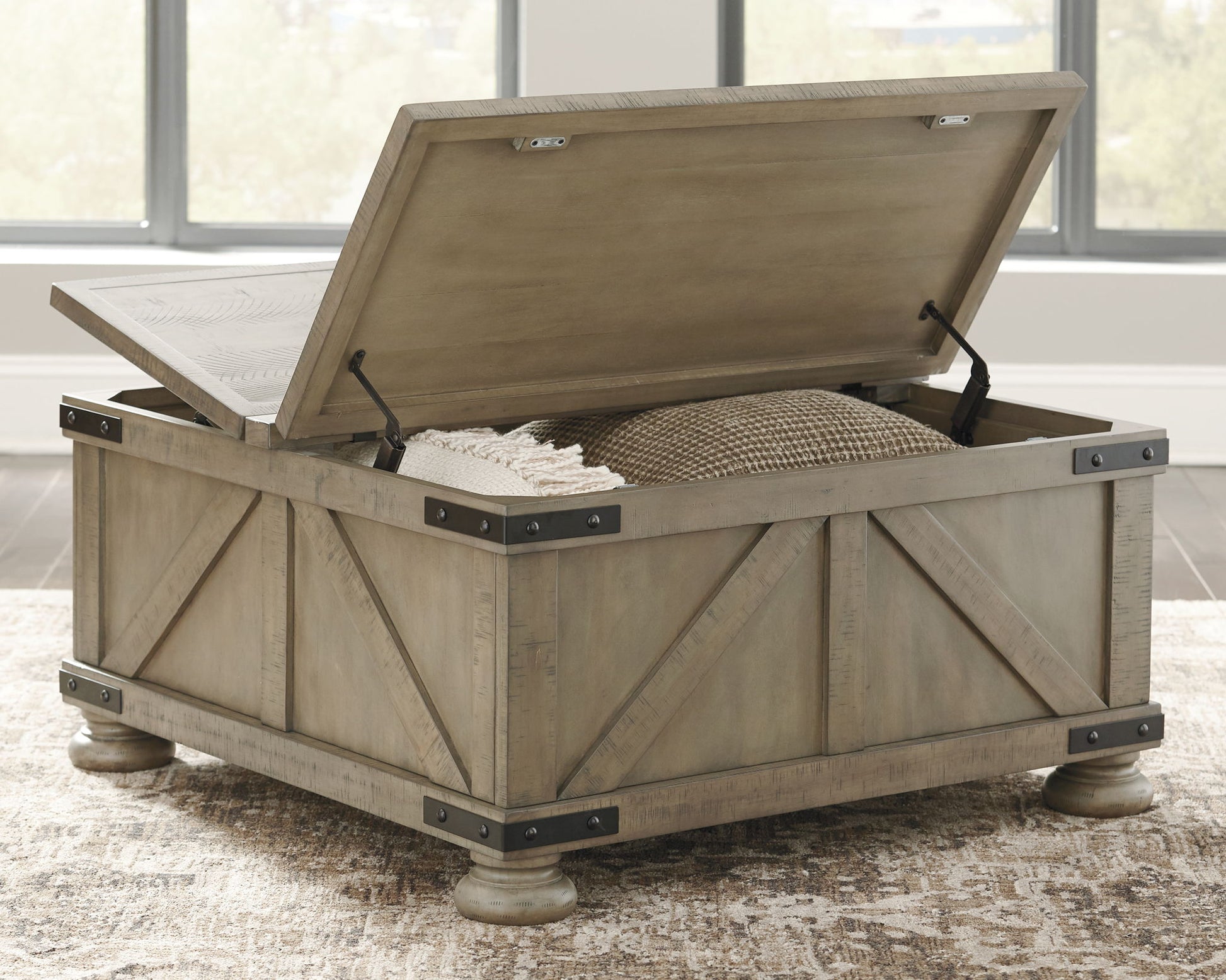 Aldwin - Gray - Cocktail Table With Storage - Square - Hornell Furniture Outlet