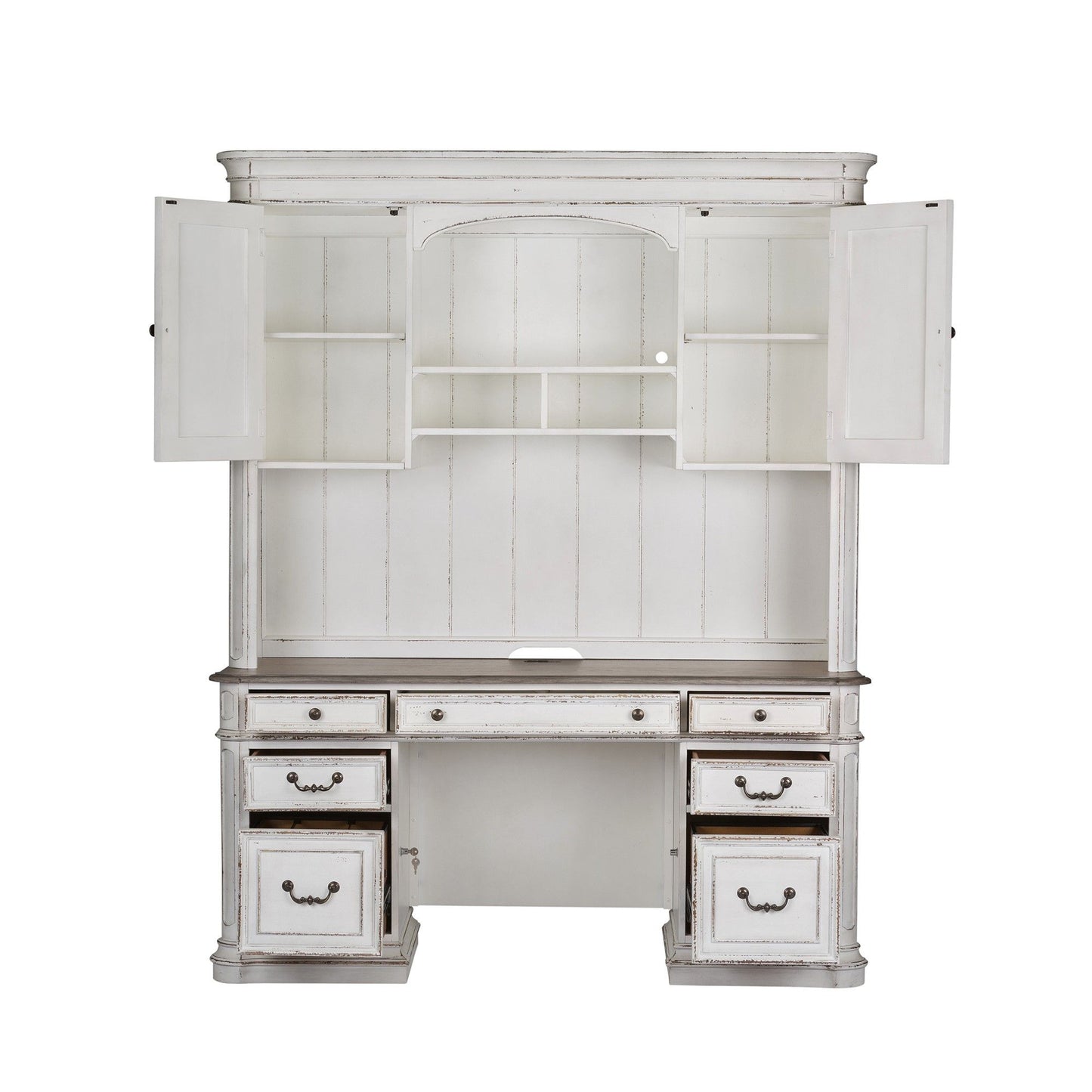 Magnolia Manor - Credenza & Hutch - White & Brown - Hornell Furniture Outlet