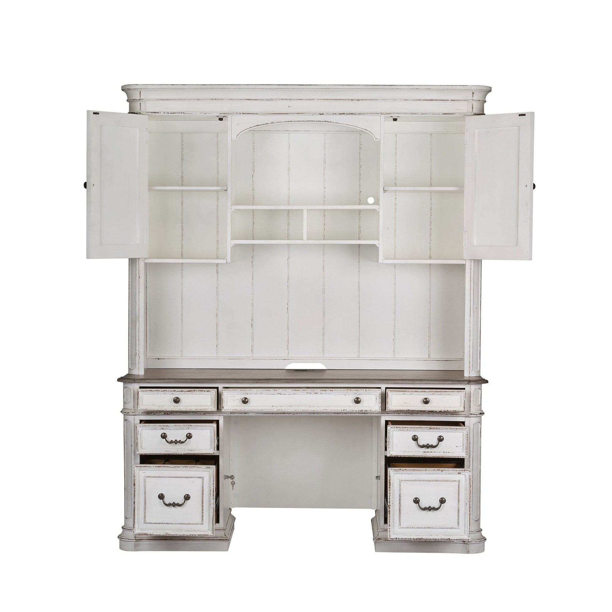Magnolia Manor - Credenza & Hutch - White & Brown - Hornell Furniture Outlet