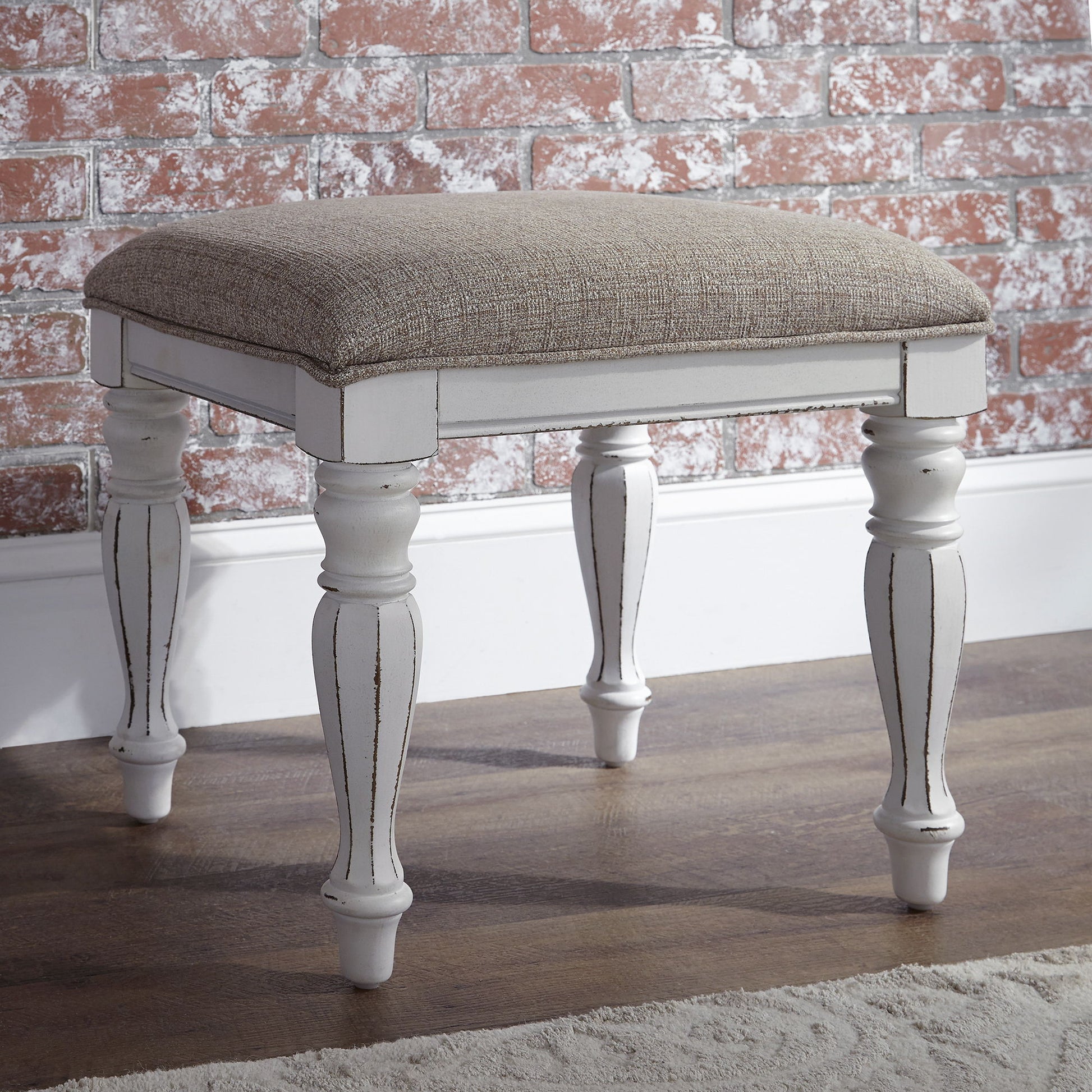 Magnolia Manor - Vanity Stool - White - Hornell Furniture Outlet