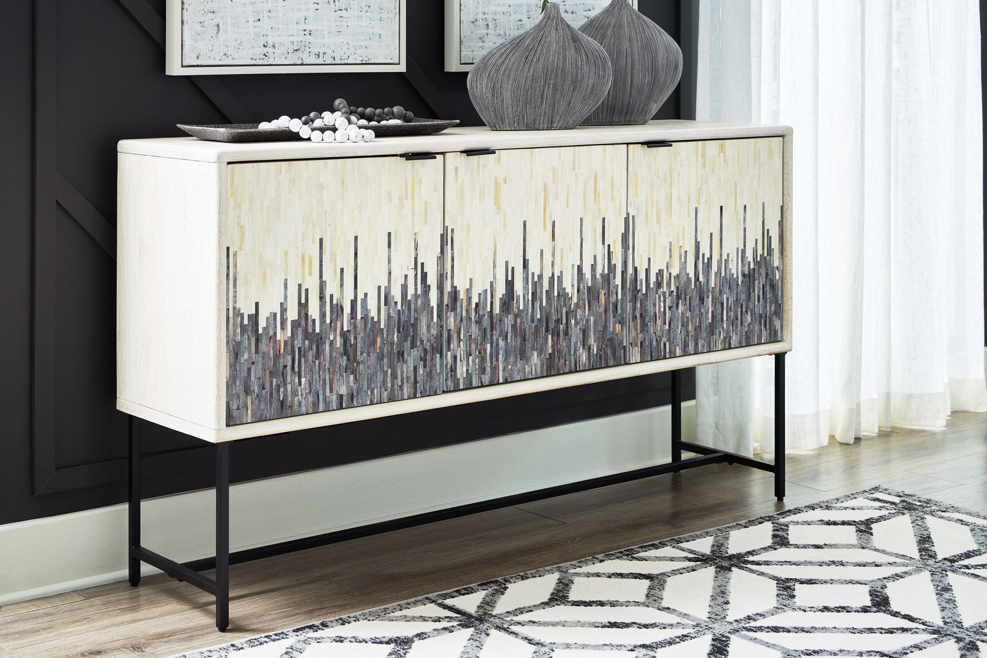 Freyton - White / Gray - Accent Cabinet - Hornell Furniture Outlet