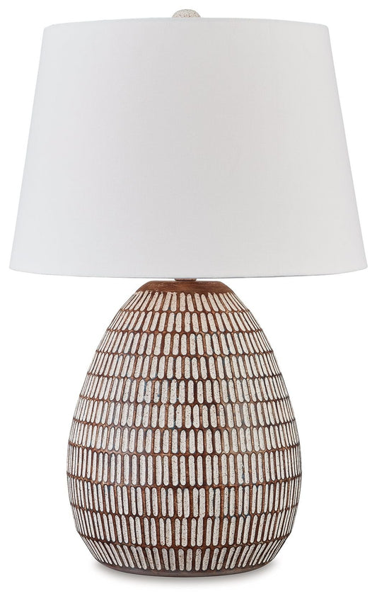 Darrich - Beige / White - Metal Table Lamp - Hornell Furniture Outlet