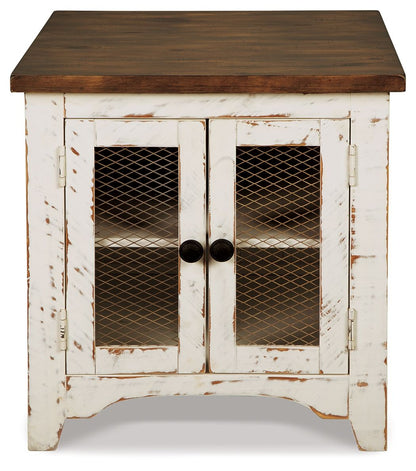 Wystfield - White / Brown - Rectangular End Table - 2 Doors - Hornell Furniture Outlet