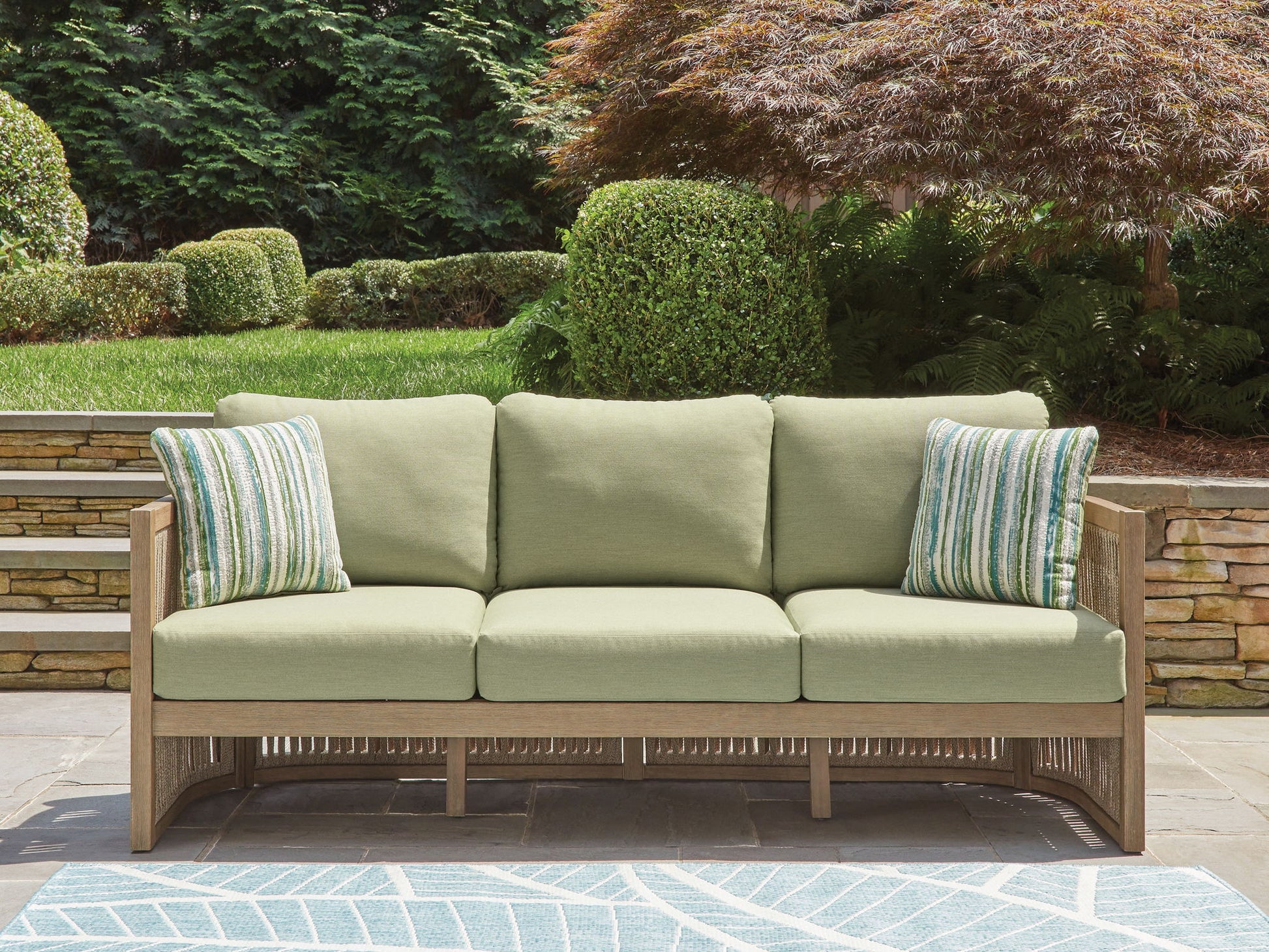 Serena Shores - Beige / Green - Sofa With Cushion - Hornell Furniture Outlet