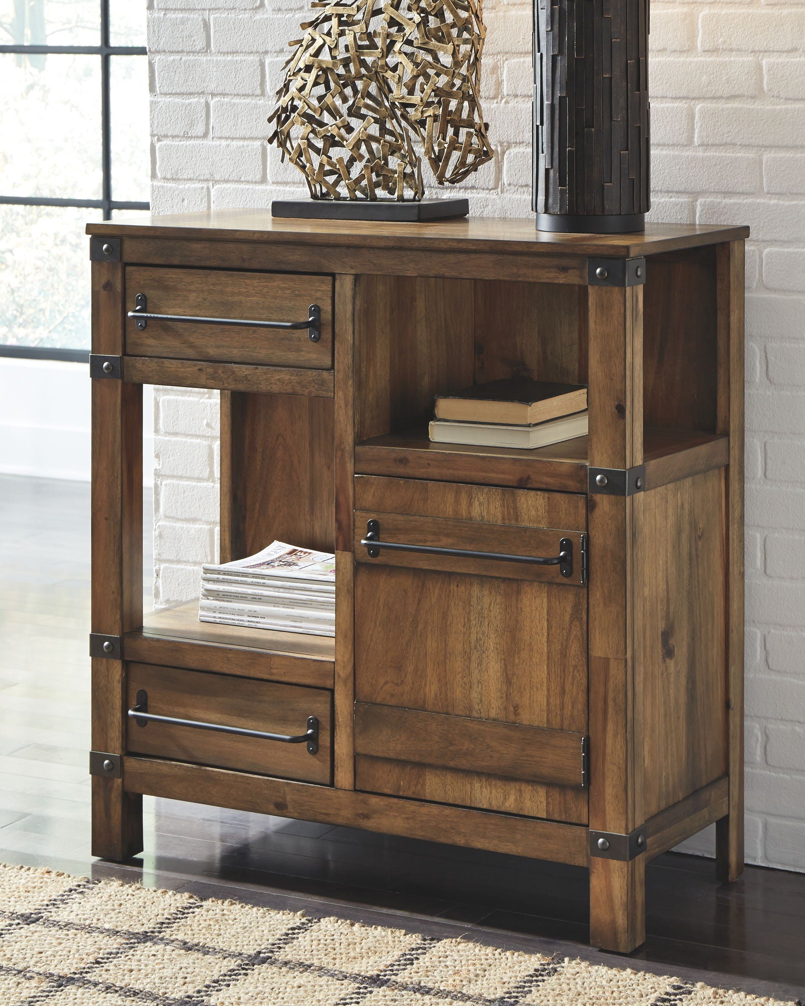 Roybeck - Light Brown / Bronze - Accent Cabinet - Hornell Furniture Outlet