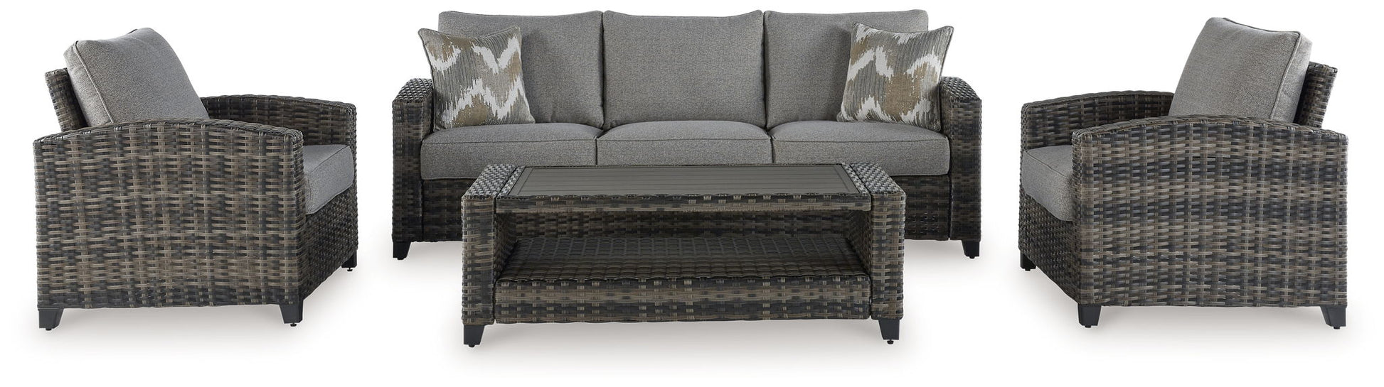 Oasis Court - Gray - Sofa, Chairs, Table Set (Set of 4) - Hornell Furniture Outlet