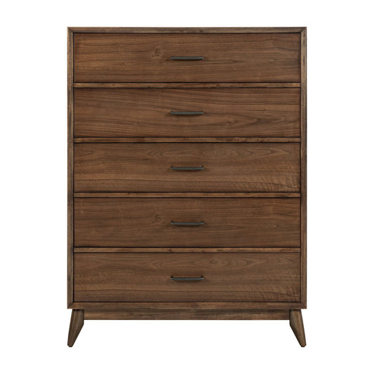Century Modern - 5 Drawer Chest - Walnut - Hornell Furniture Outlet