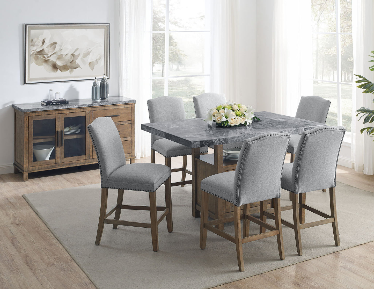 Grayson - Gray Marble Counter Table - Dark Gray - Hornell Furniture Outlet