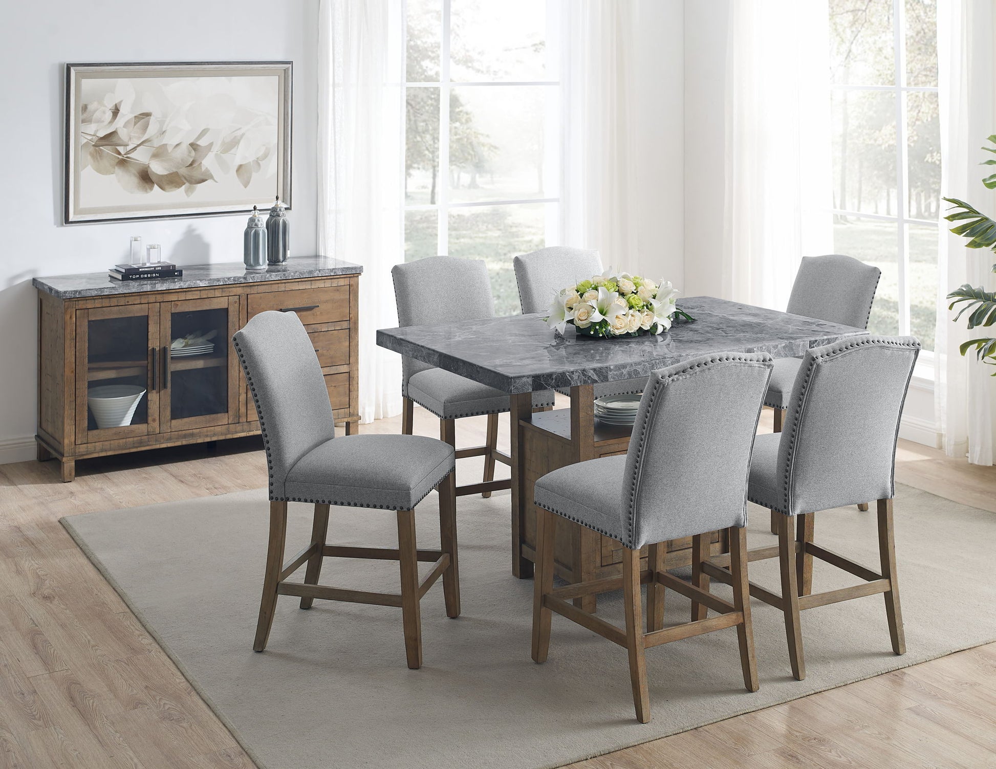 Grayson - Gray Marble Counter Table - Dark Gray - Hornell Furniture Outlet