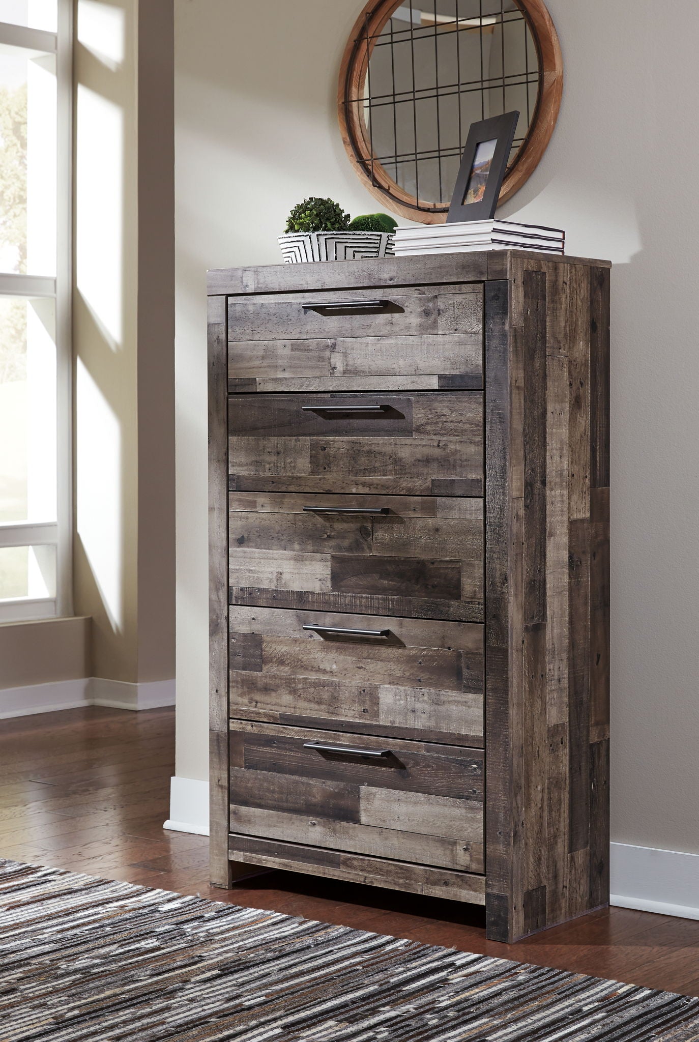 Derekson - Five Drawer Chest - Multi Gray - Hornell Furniture Outlet
